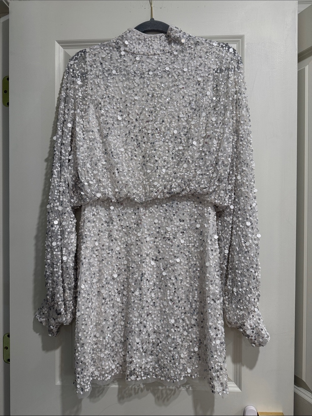 Nasty Gal Silver Sequin Long Sleeve Mini Dress